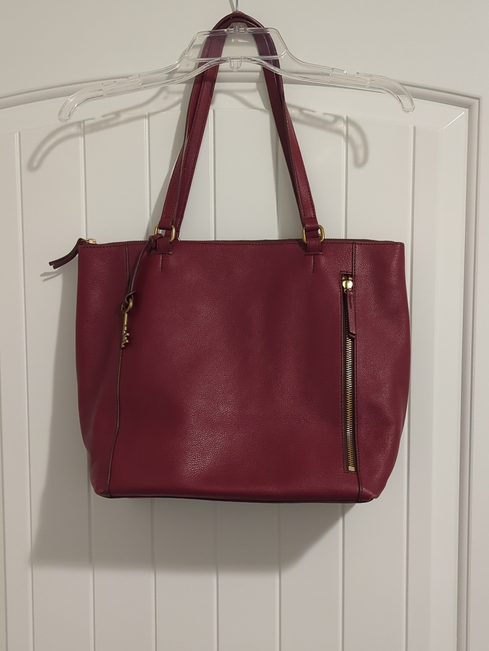 Fossil Burgundy Leather Tote with Gold Hardware